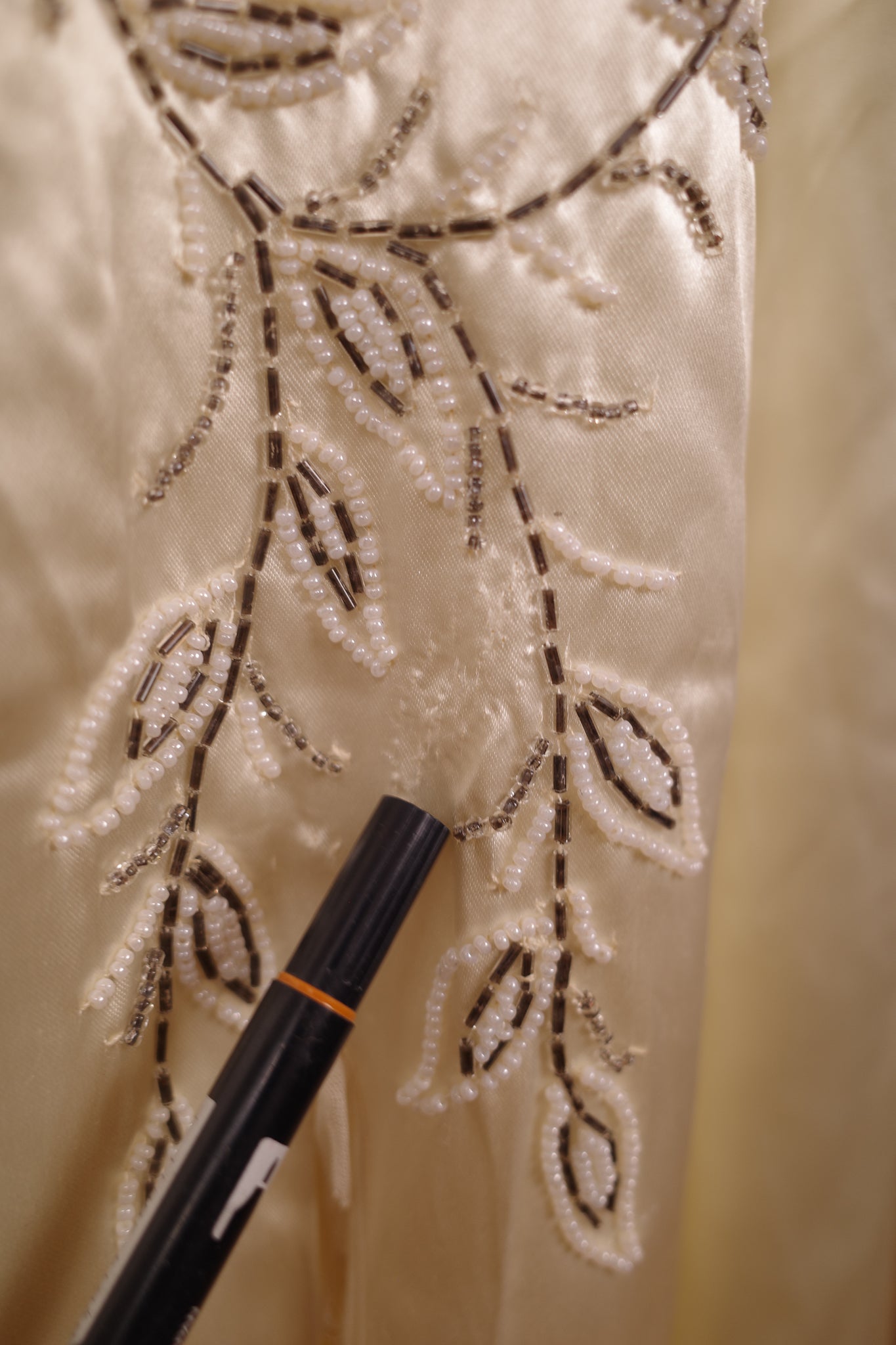 1940's Satin Wedding Dress with Leaf Beaded Detail