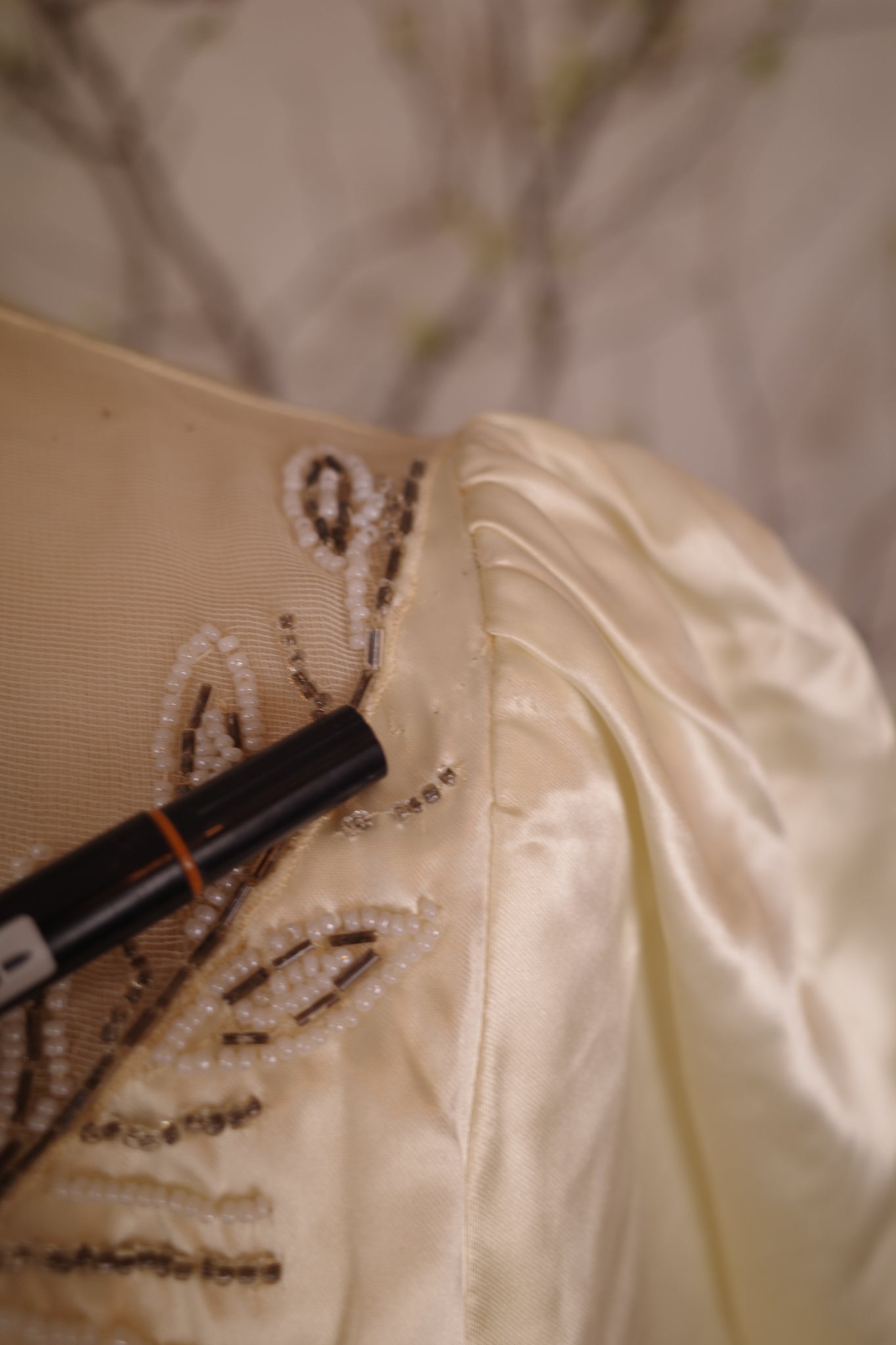 1940's Satin Wedding Dress with Leaf Beaded Detail