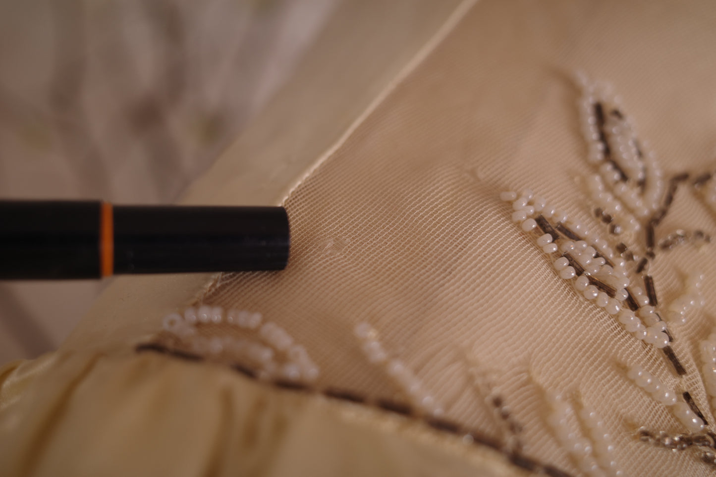 1940's Satin Wedding Dress with Leaf Beaded Detail