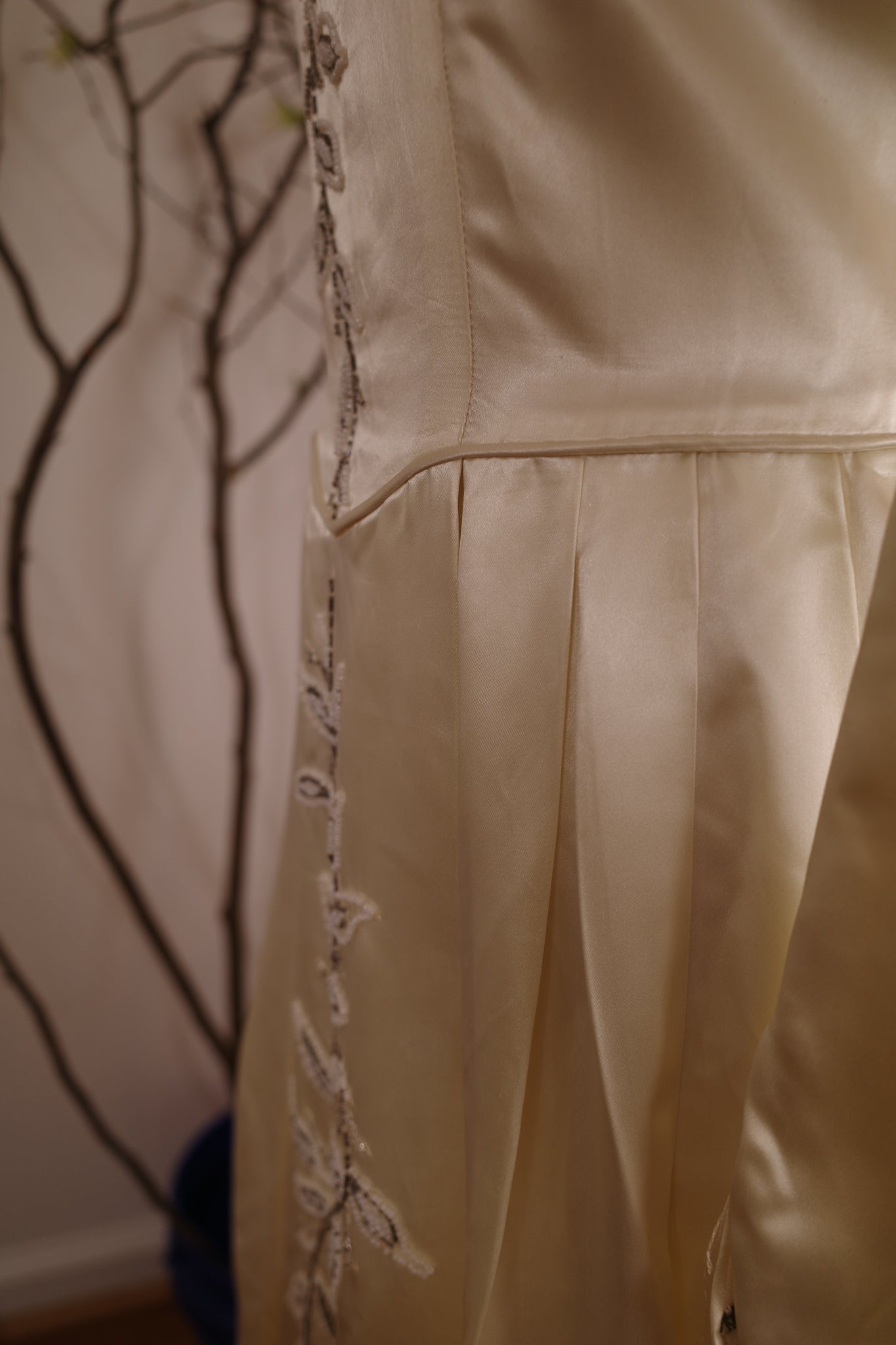 1940's Satin Wedding Dress with Leaf Beaded Detail