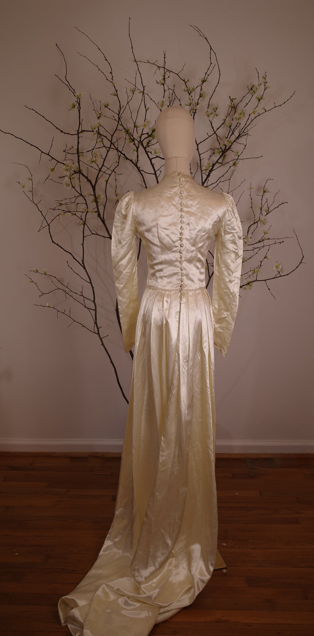 1940's Satin Wedding Dress with Leaf Beaded Detail