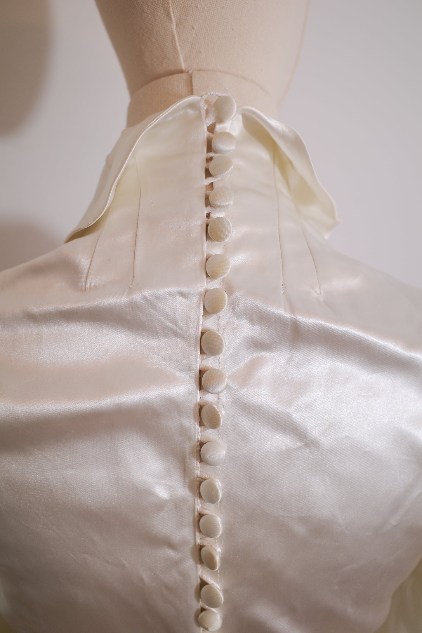 1930s Satin Wedding Dress with Puff Sleeve and Full Train