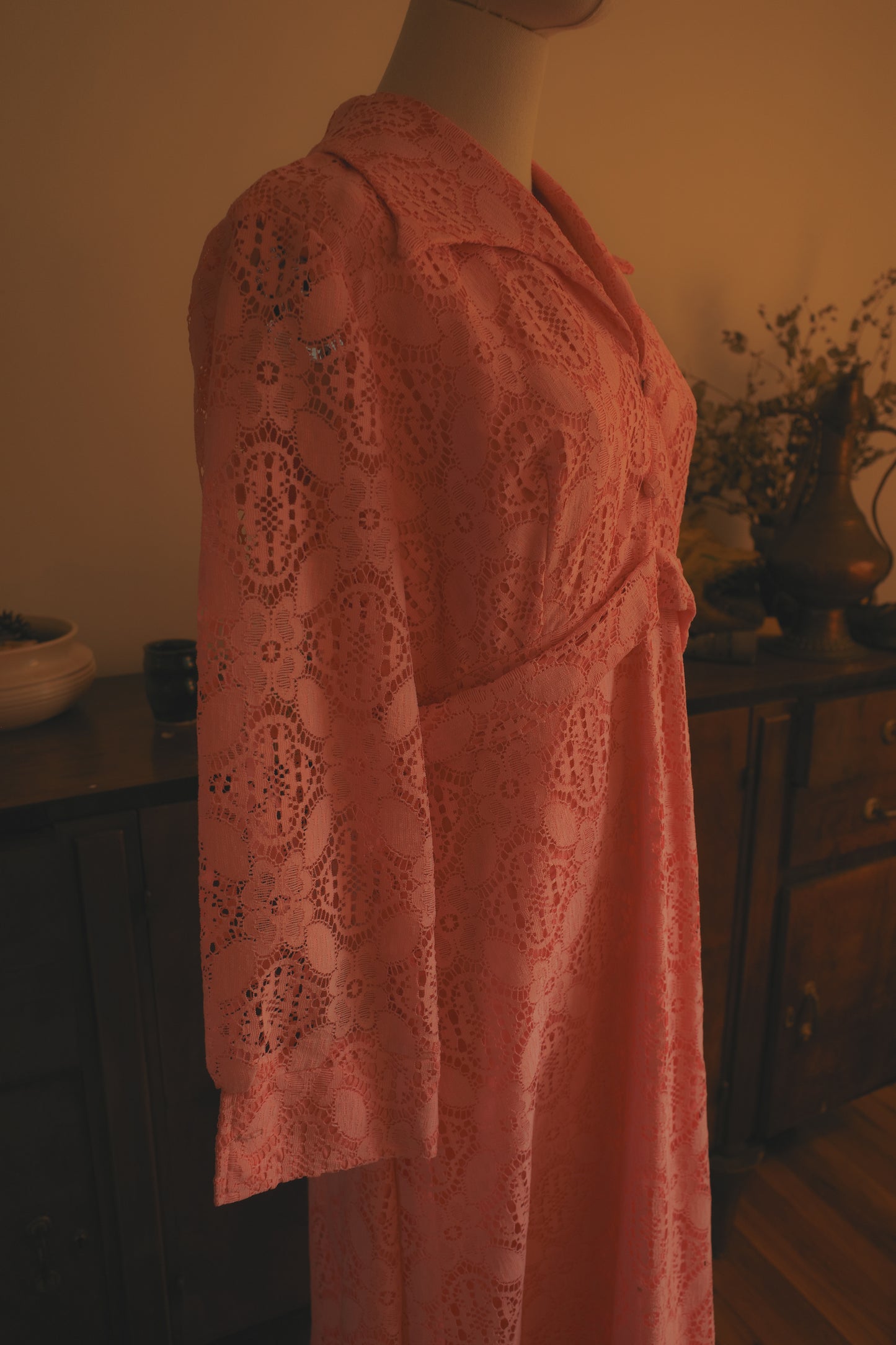 1960s Pink Lace Maxi Dress