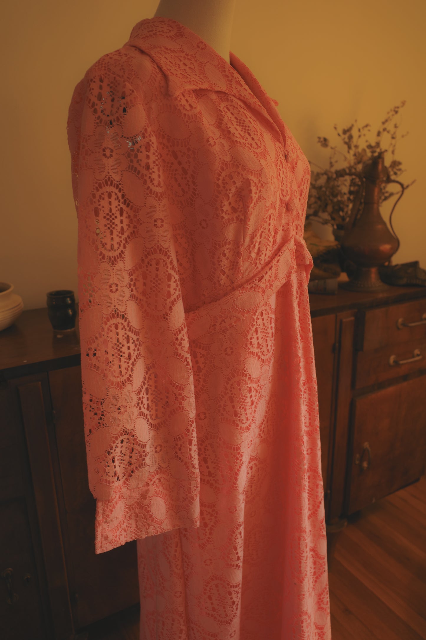 1960s Pink Lace Maxi Dress
