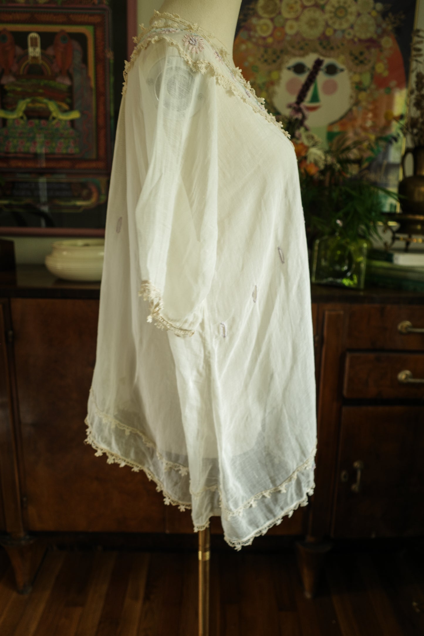 Vintage Cotton Lace and Embroidered Shirt