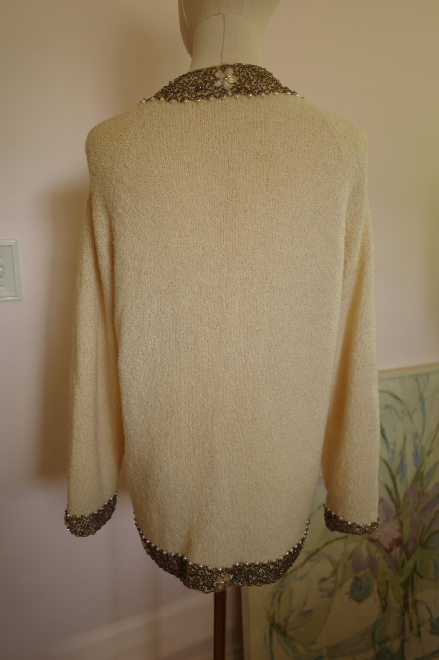 1960s wool cream beaded sweater