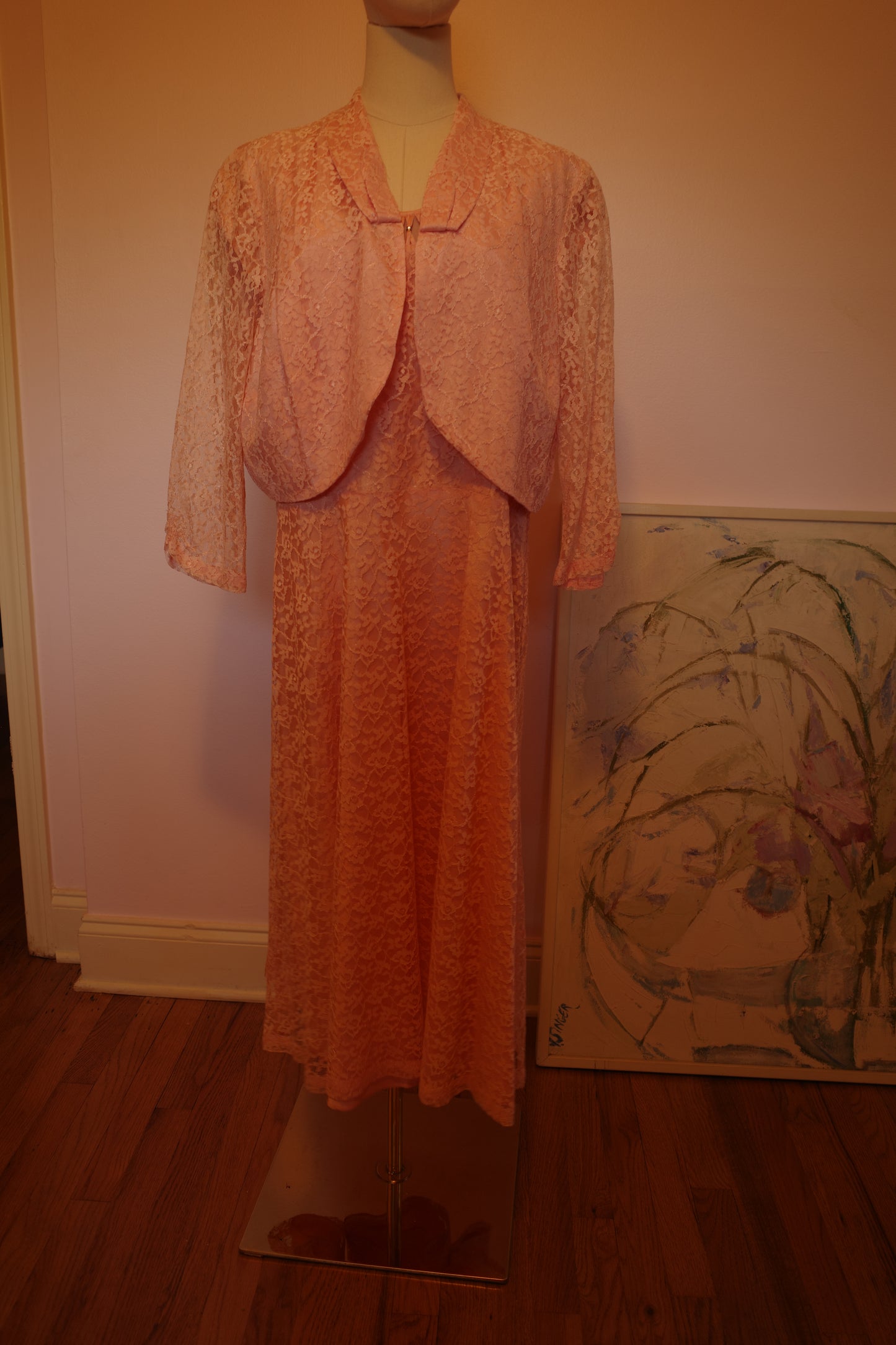 1950s Pink Lace Dress With Bolero Jacket