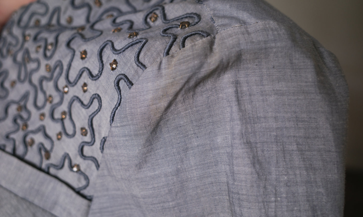 1940s Vintage squiggle and gem detail dress