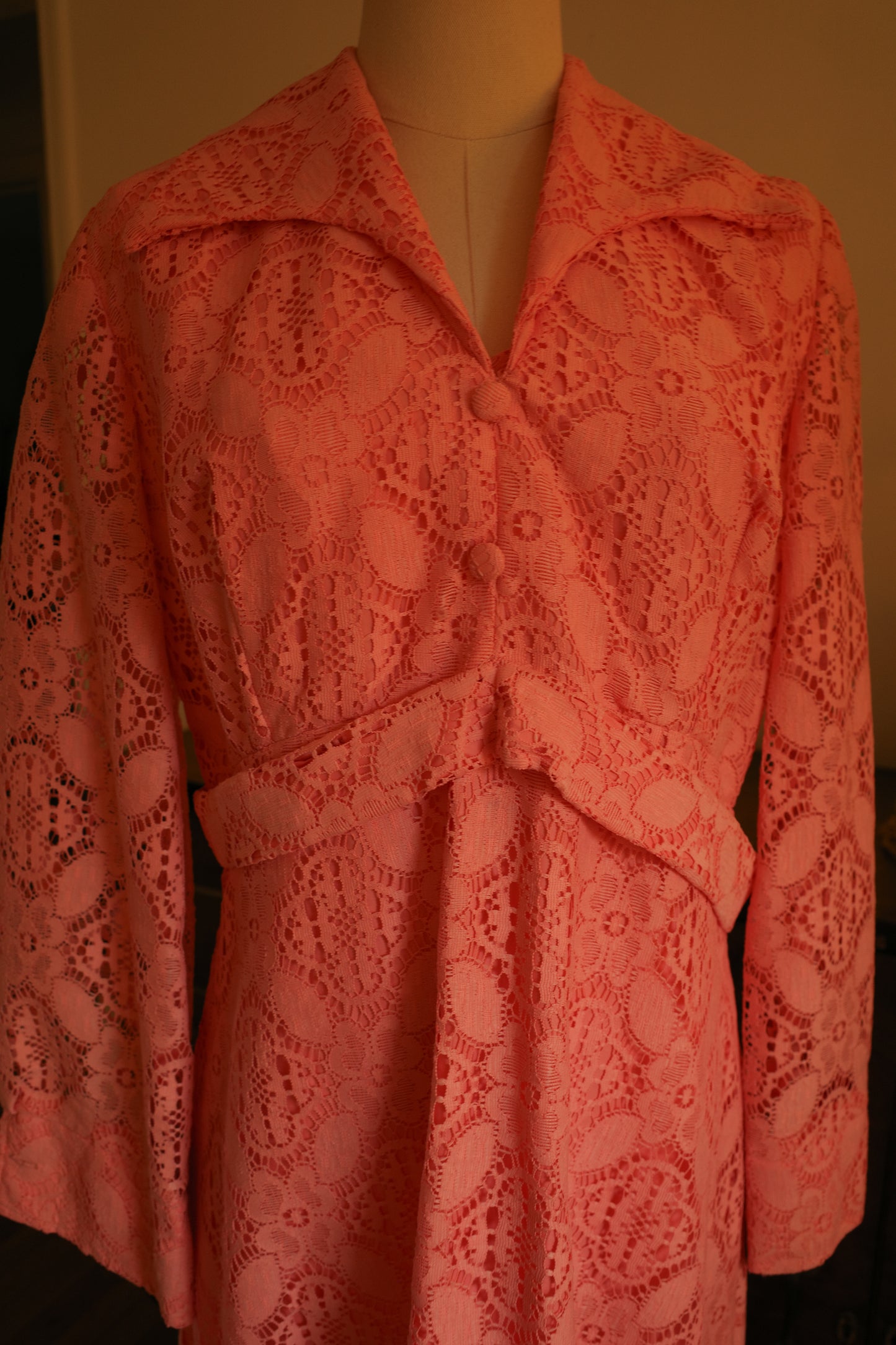 1960s Pink Lace Maxi Dress