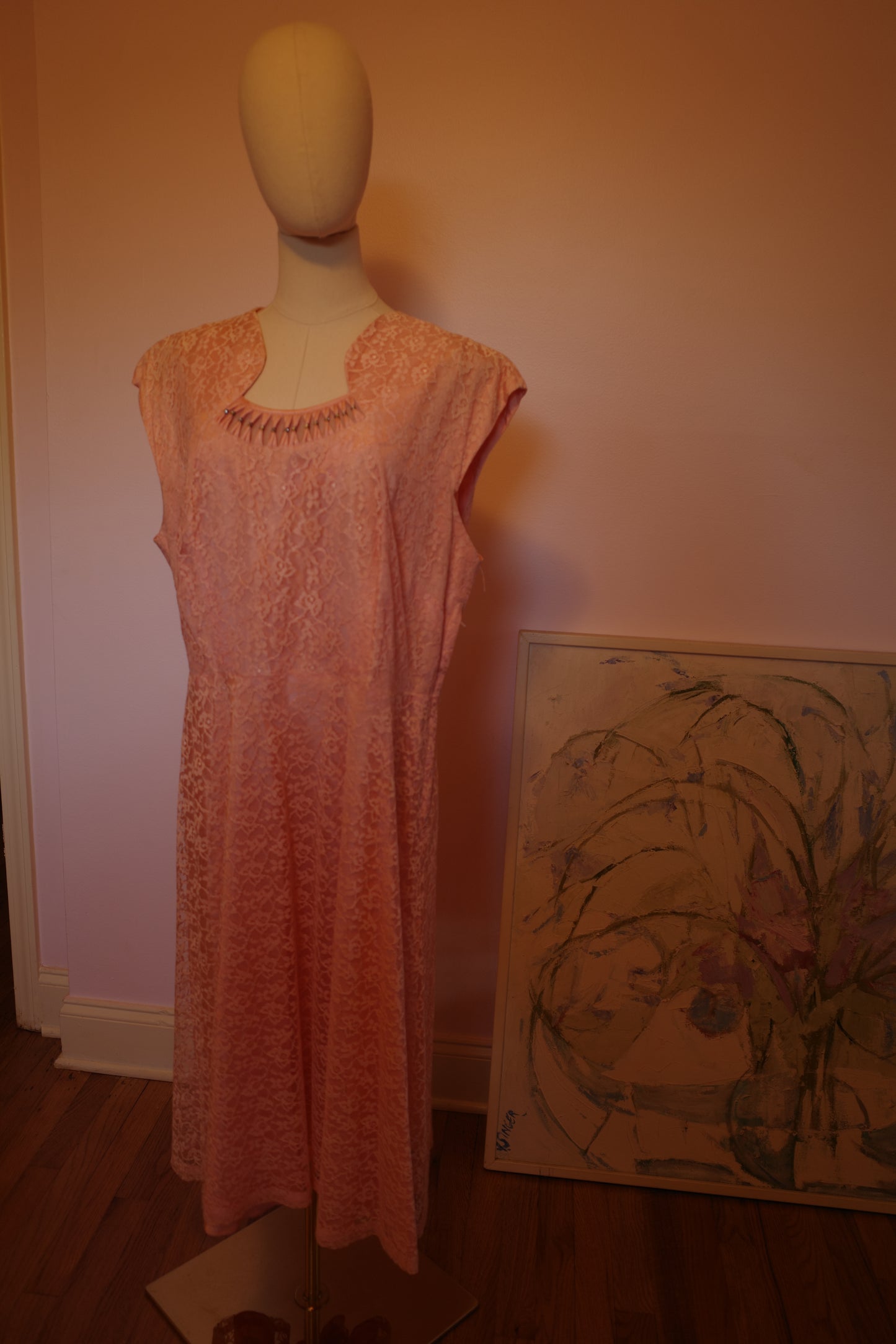 1950s Pink Lace Dress With Bolero Jacket