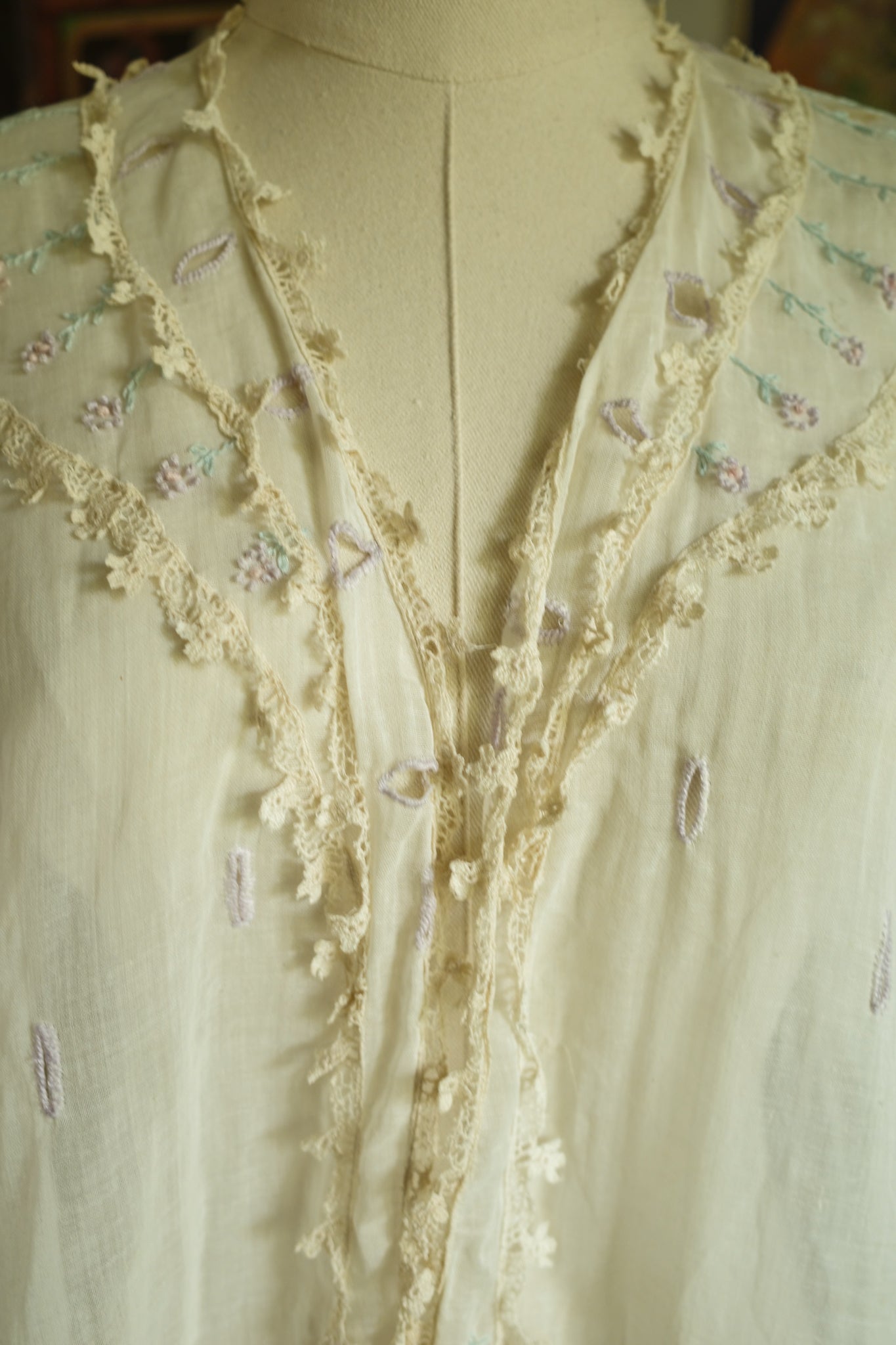 Vintage Cotton Lace and Embroidered Shirt