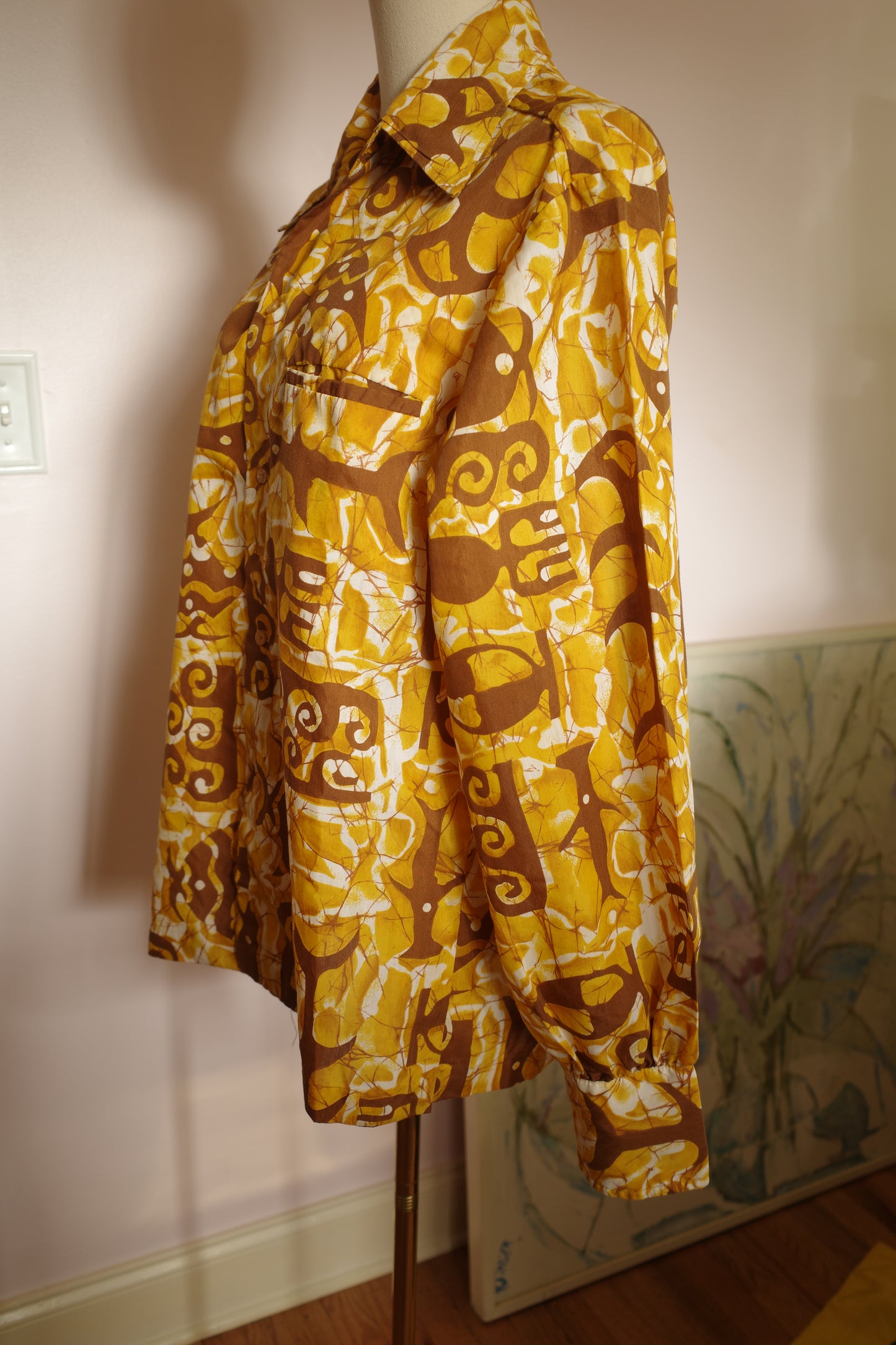 Vintage 1970s long sleeve yellow Hawaiian shirt