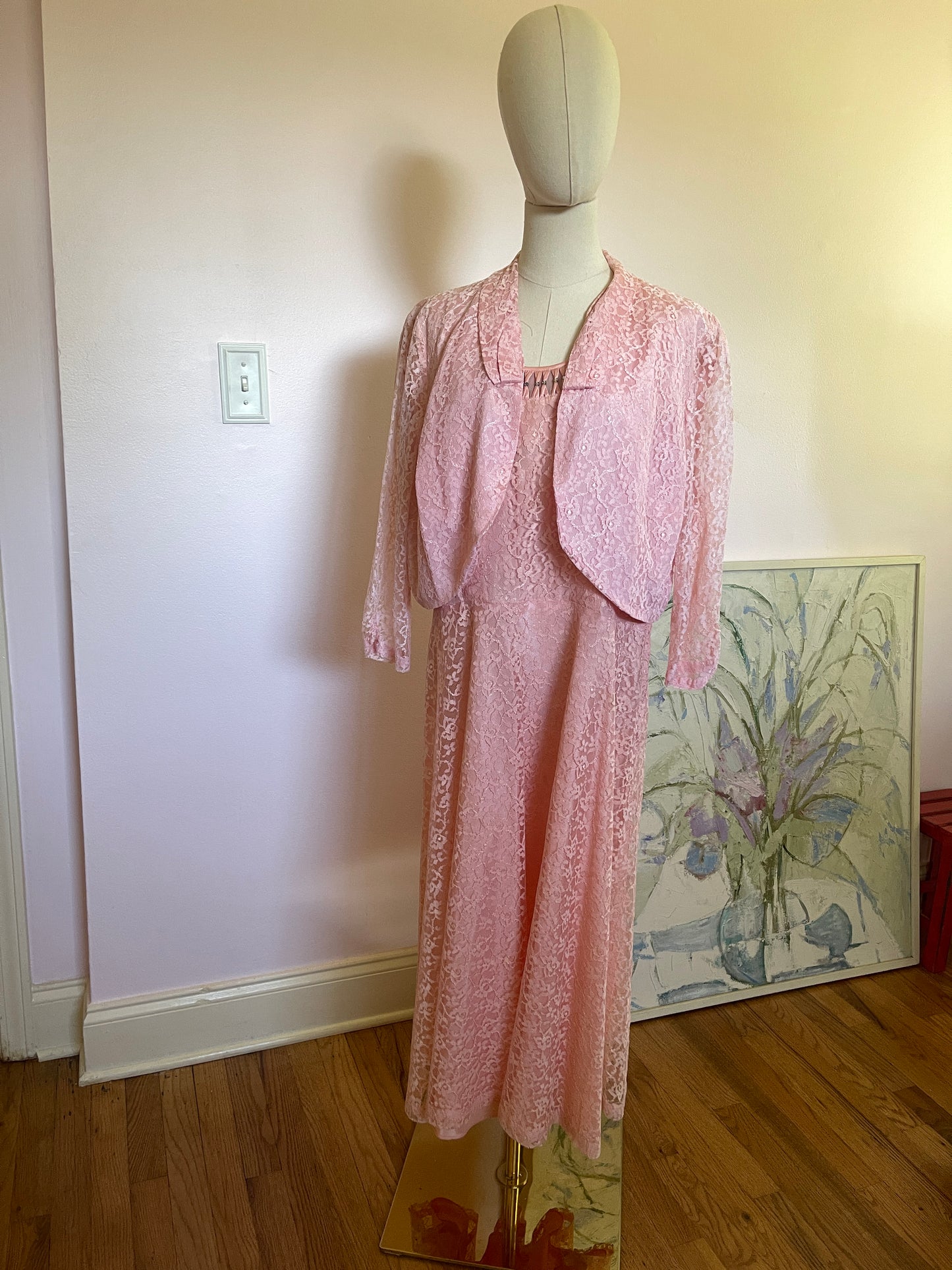 1950s Pink Lace Dress With Bolero Jacket