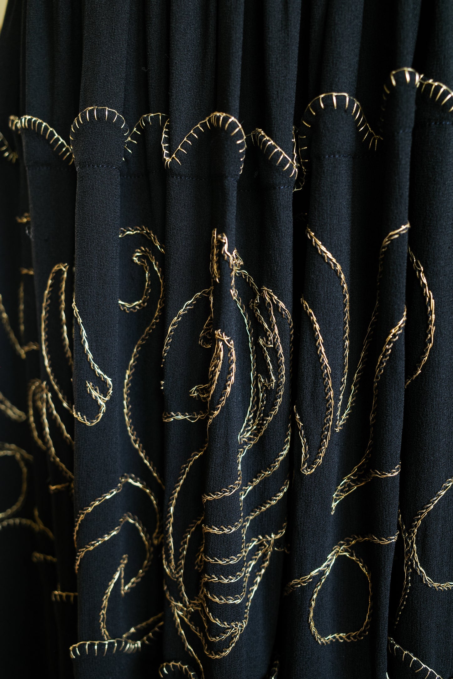 1940s / 1950s Black Crepe Seahorse Gold Embroidered Skirt