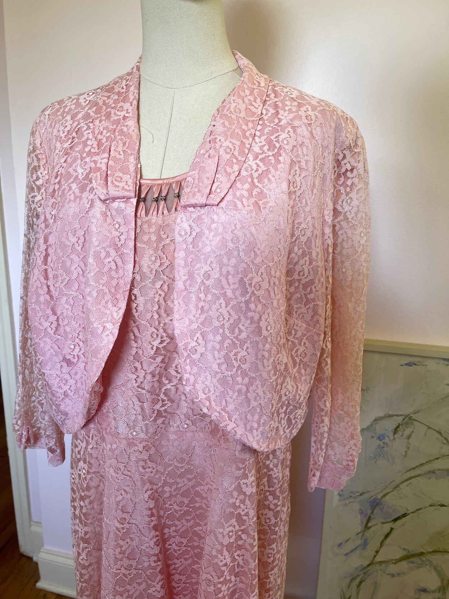 1950s Pink Lace Dress With Bolero Jacket