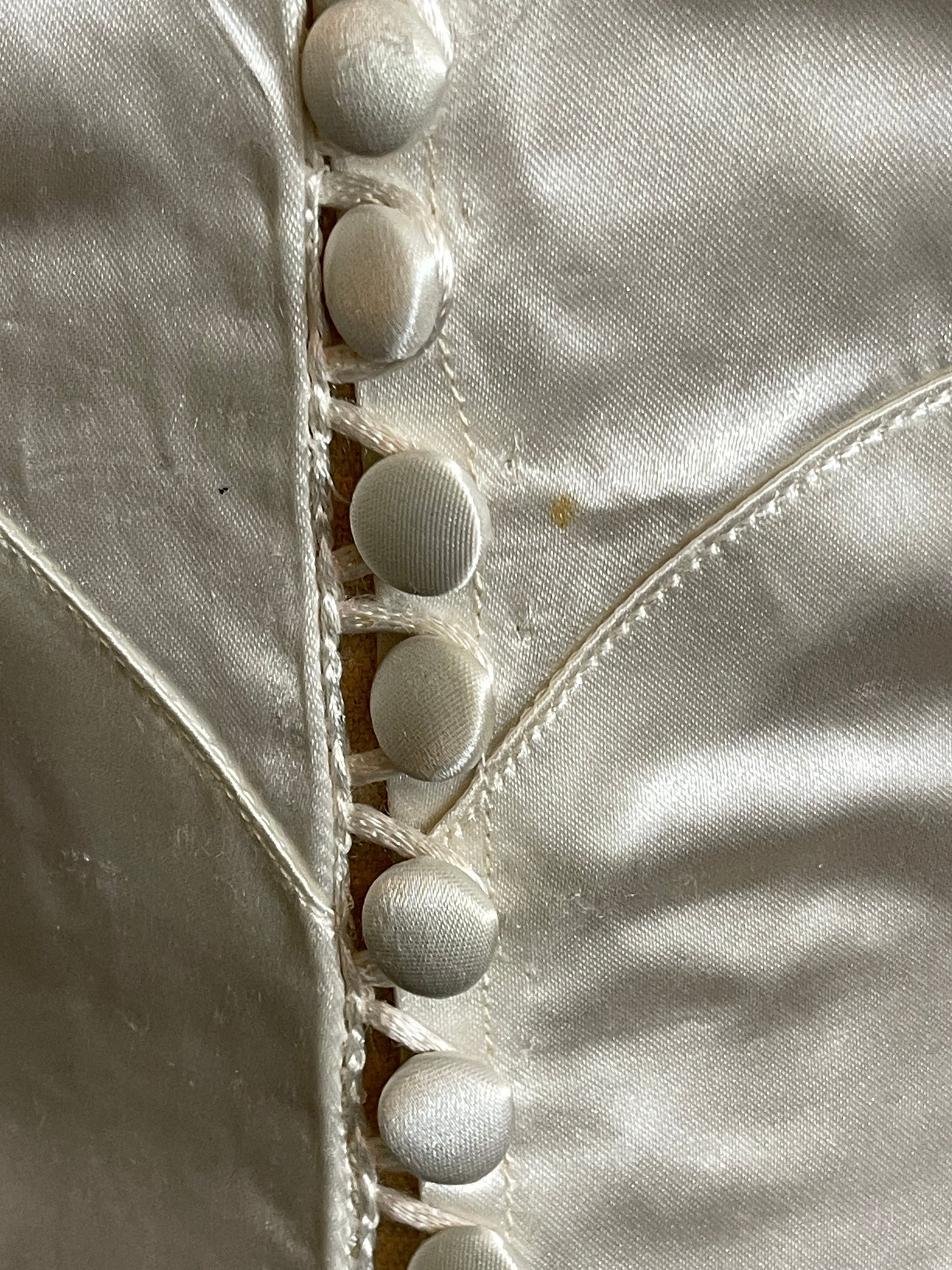 1930s Satin Wedding Dress with Puff Sleeve and Full Train