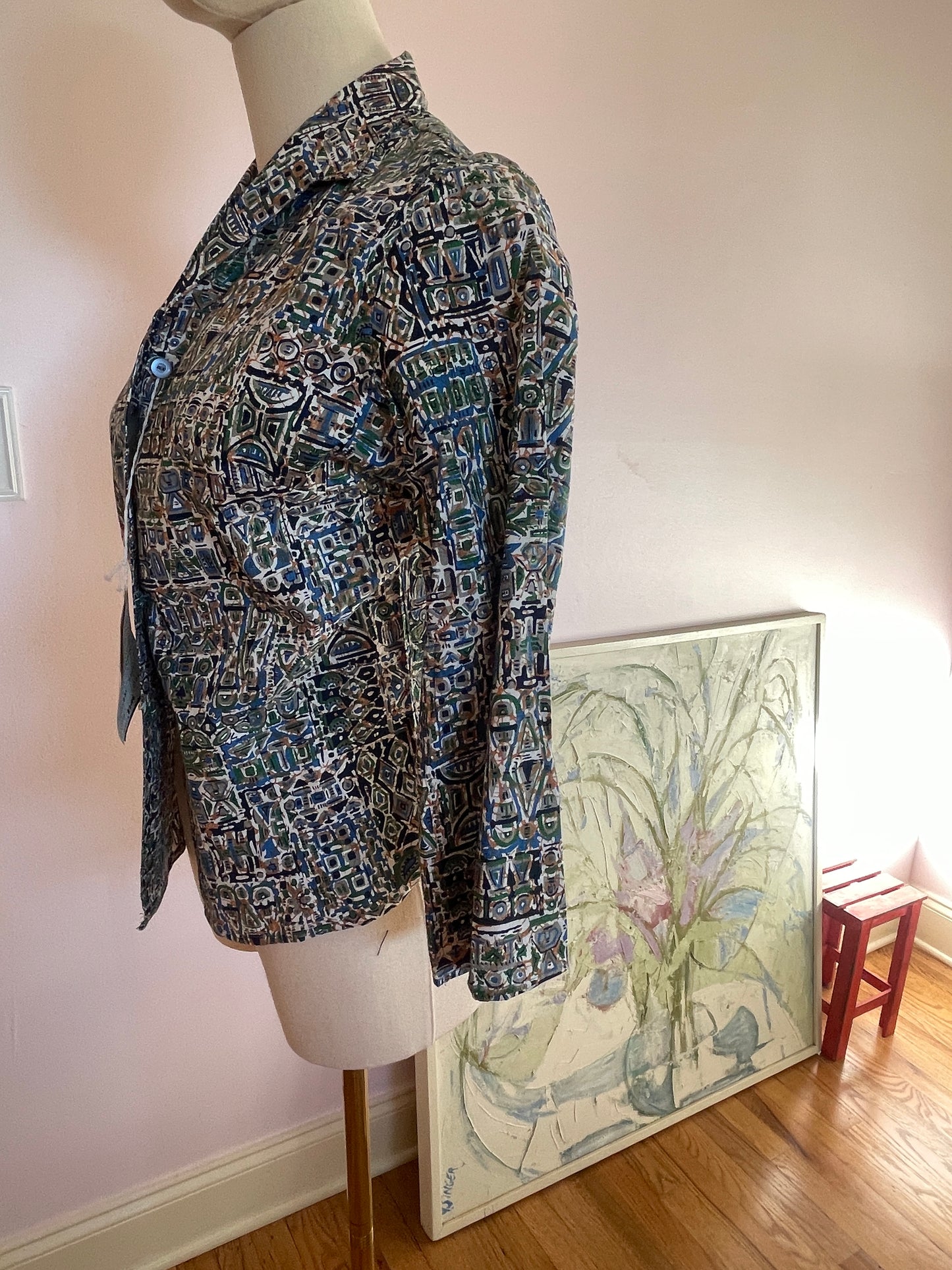 60s patterned button up with tags