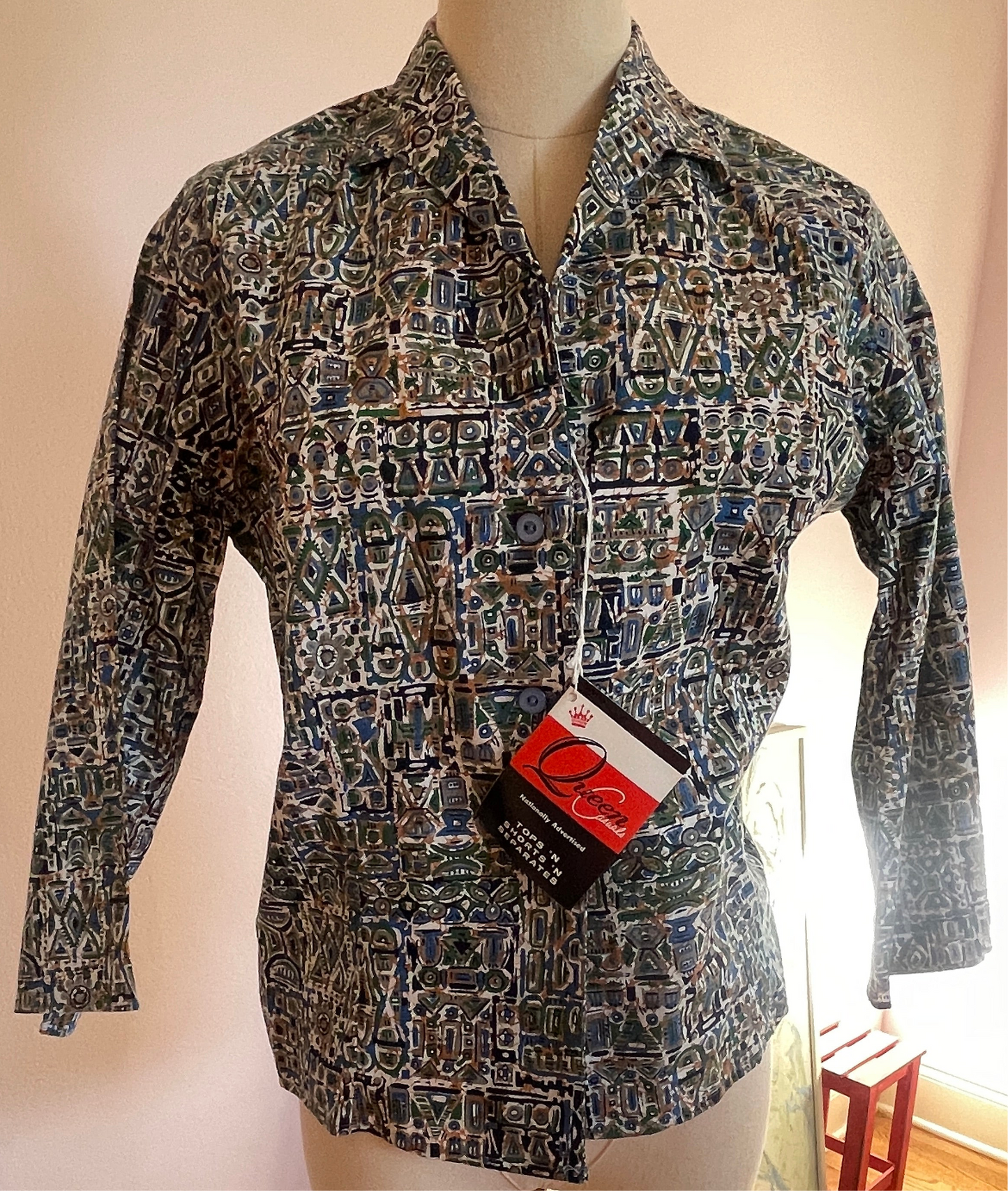 60s patterned button up with tags