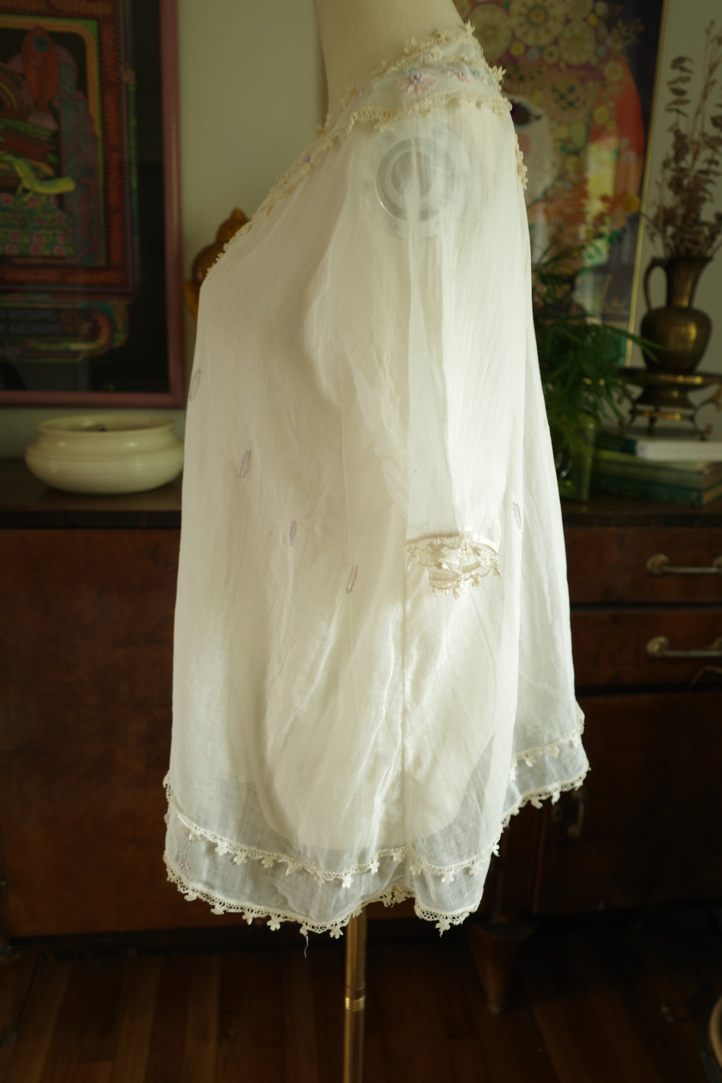Vintage Cotton Lace and Embroidered Shirt