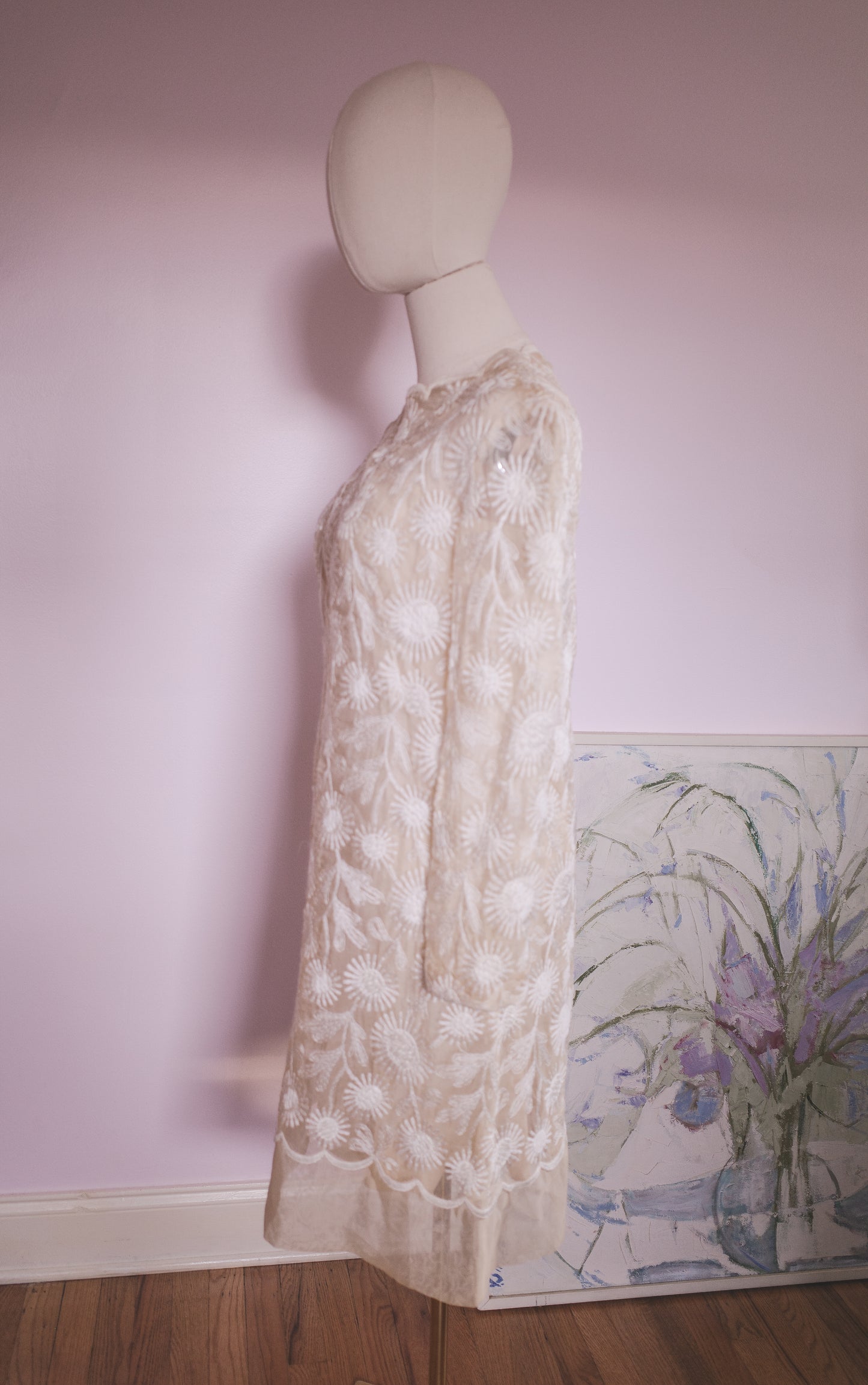 Vintage 1960s floral embroidered wedding dress
