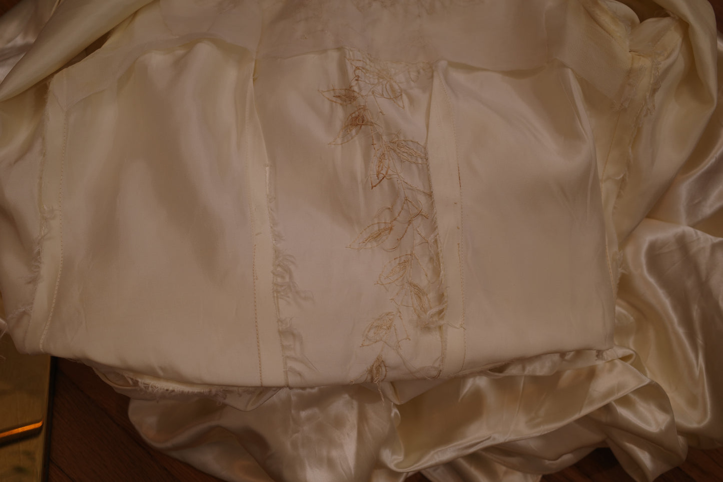 1940's Satin Wedding Dress with Leaf Beaded Detail