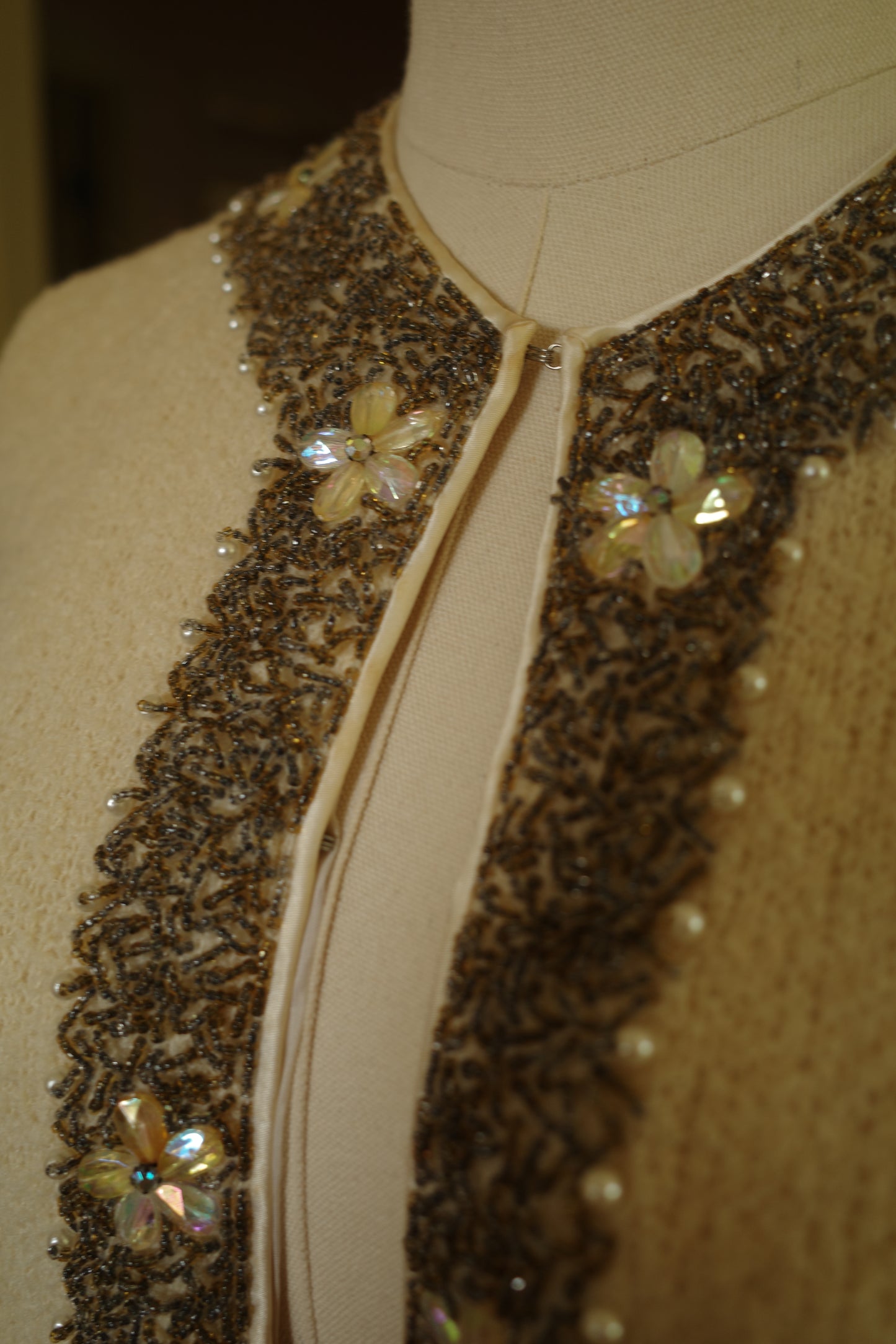 1960s wool cream beaded sweater