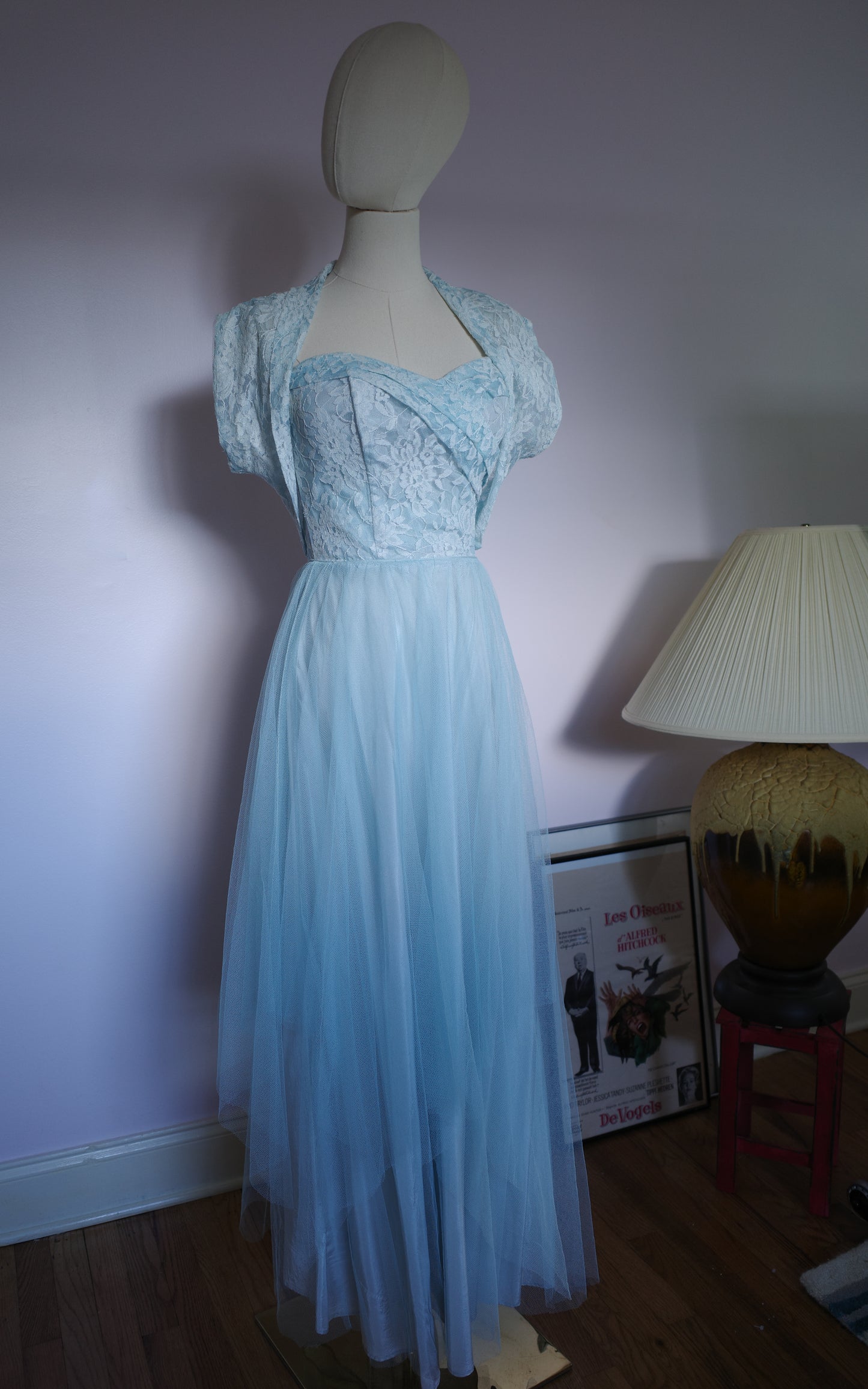 Vintage 1950s lace and tulle dress with bolero jacket