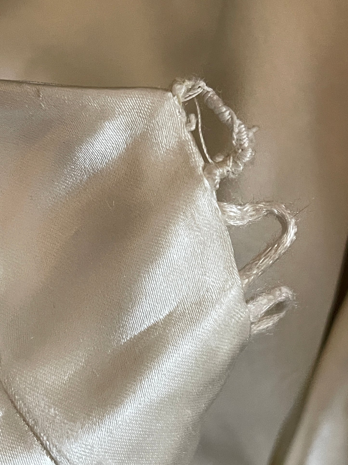 1930s Satin Wedding Dress  with Puff Sleeve and Full Train