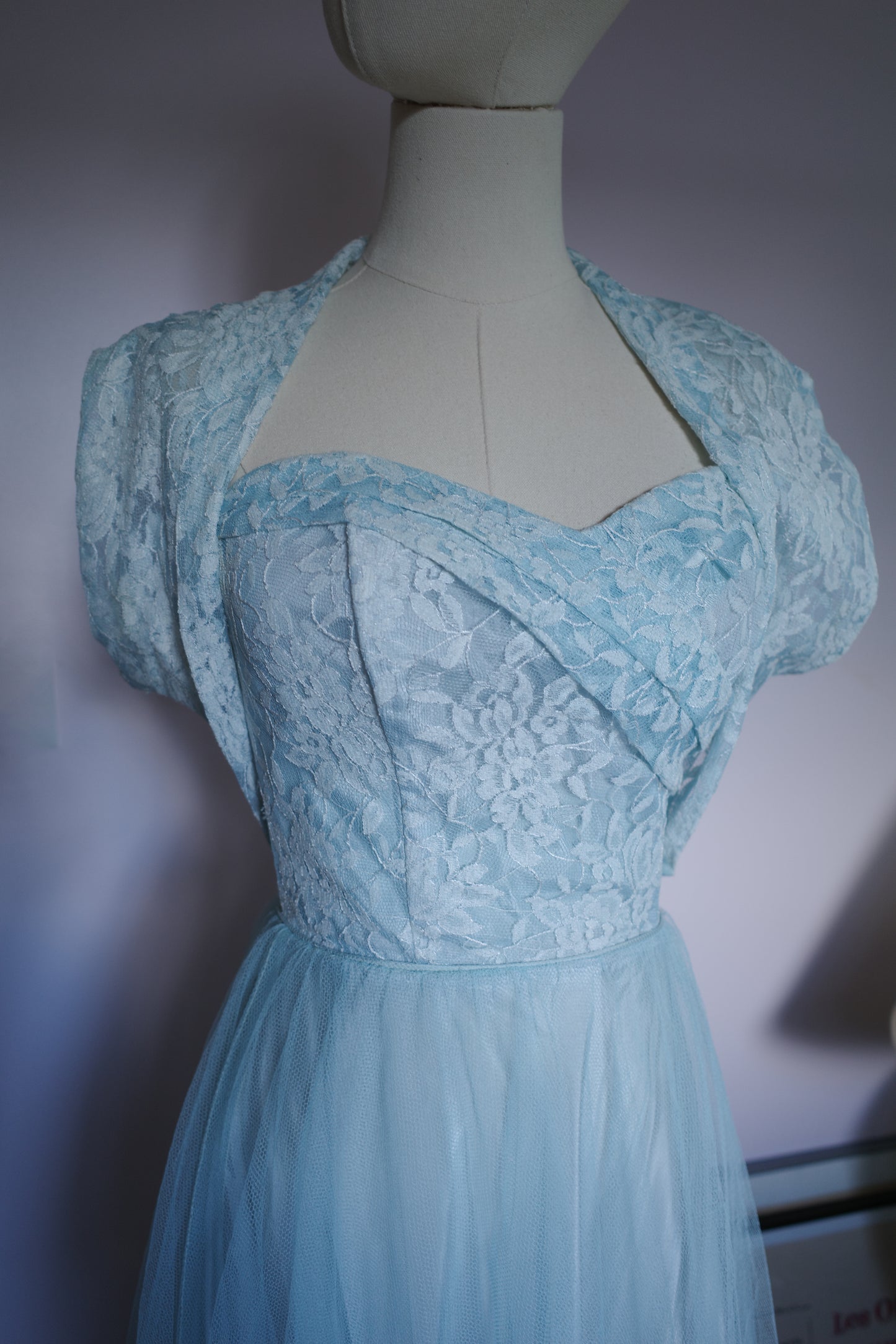 Vintage 1950s lace and tulle dress with bolero jacket