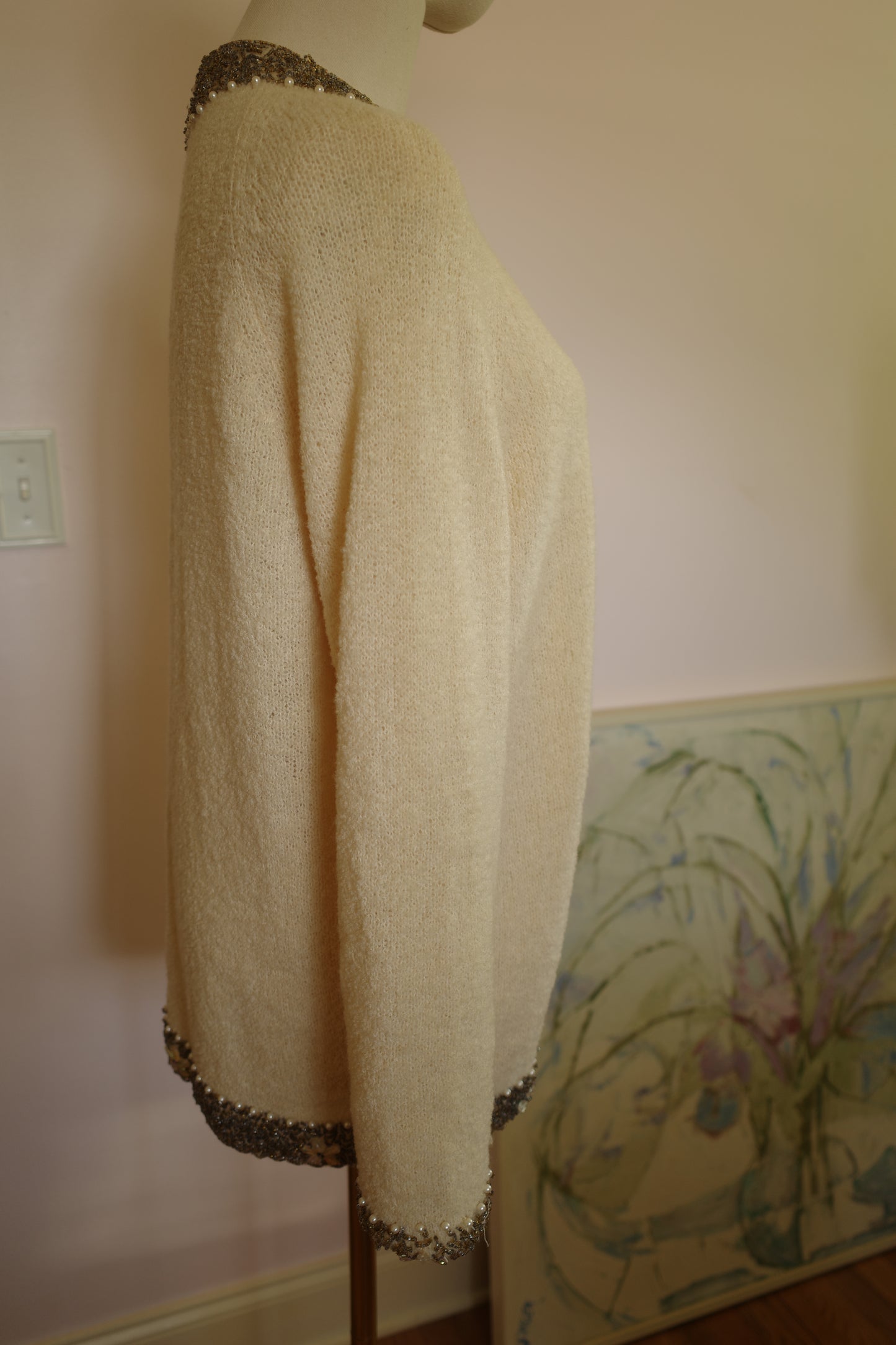 1960s wool cream beaded sweater